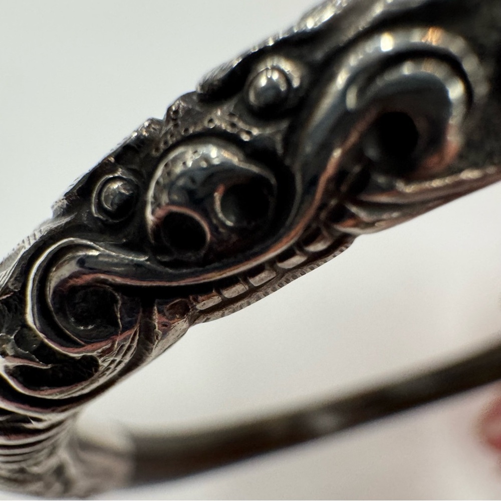 Vintage Chinese Sterling Silver 925 Repousse Bamboo Bangle Dragon
